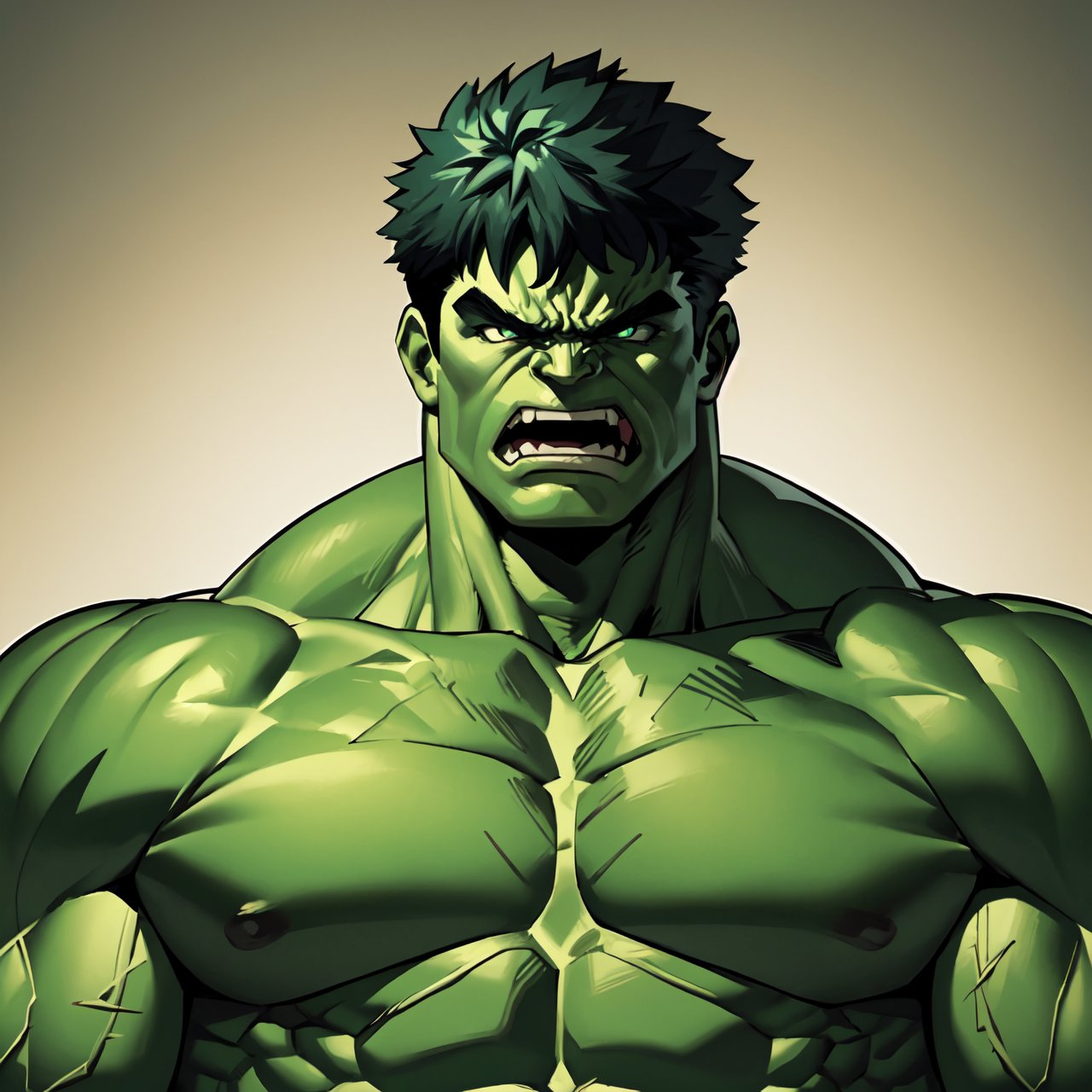 hulk, green skin, 1boy, male focus, muscular, solo, colored skin, (muscular male:1.5), ((angry)), s (big_muscle:1.5), portrait, ((face focus)), ((upper body)), topless
