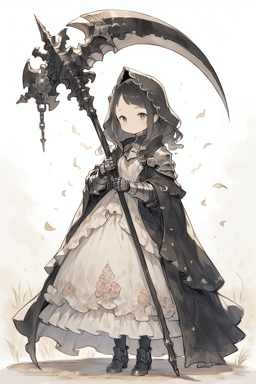 princess, 1girl, gigantic scythe, armor, dress, grim reaper, 
masterpiece, best quality, aesthetic, cute illustration, 