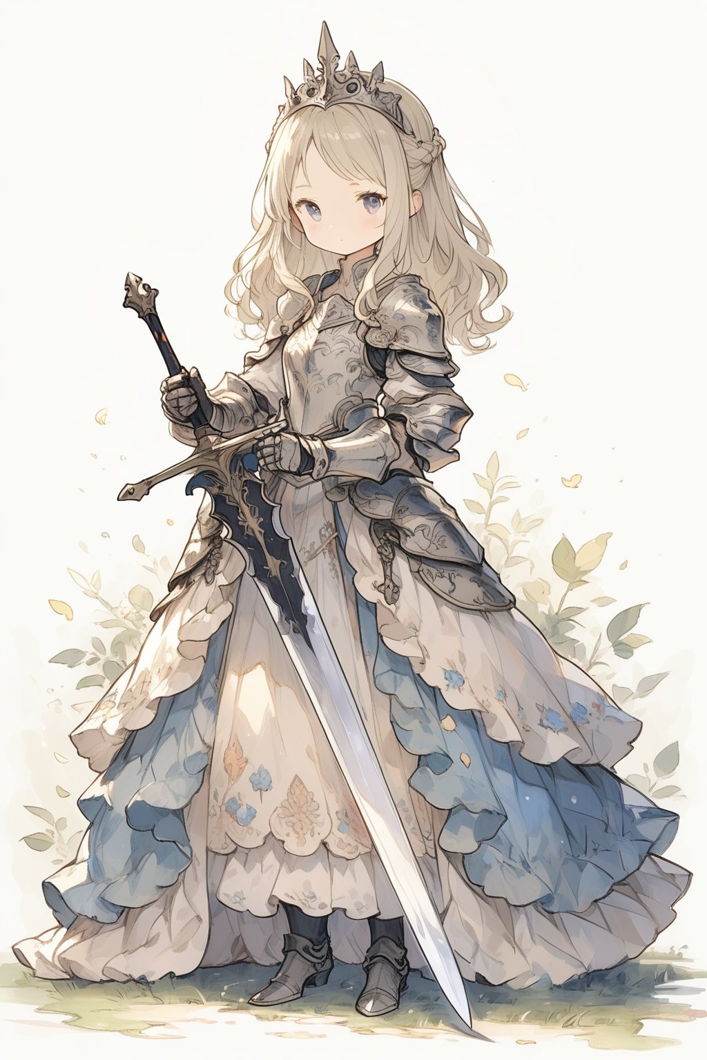 princess, 1girl, holding sword, armor, dress, 
masterpiece, best quality, aesthetic, cute illustration, 