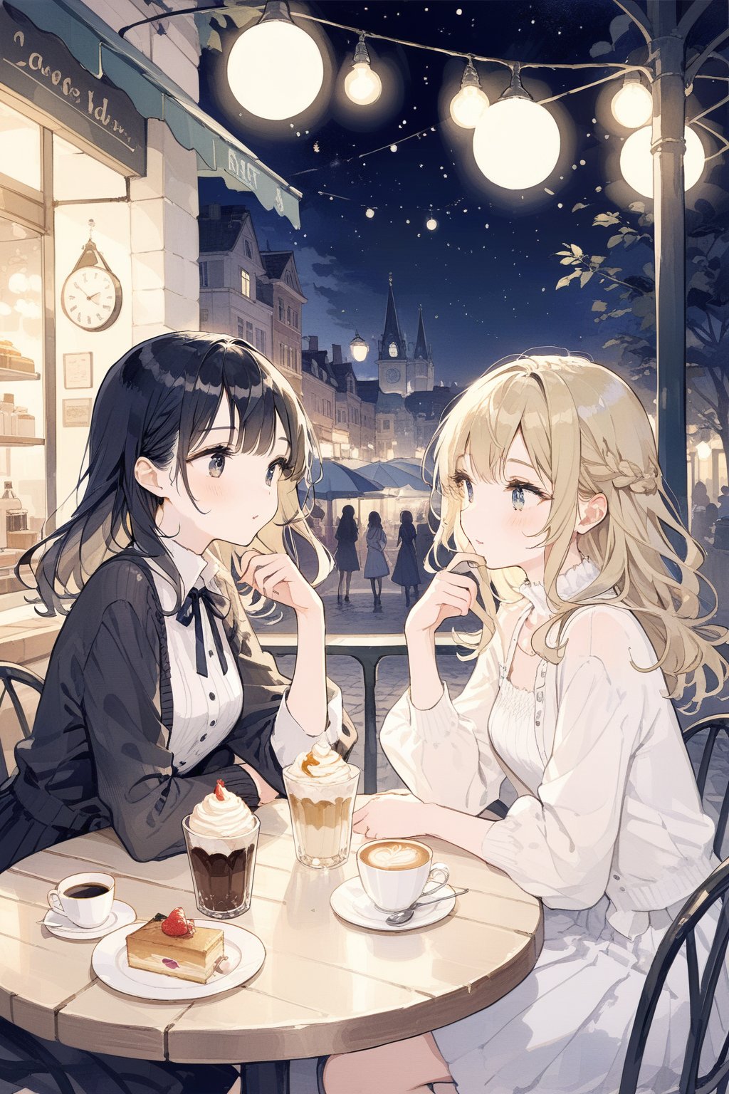 beautiful person, night, cafe, 2girls,
masterpiece, best quality, aesthetic