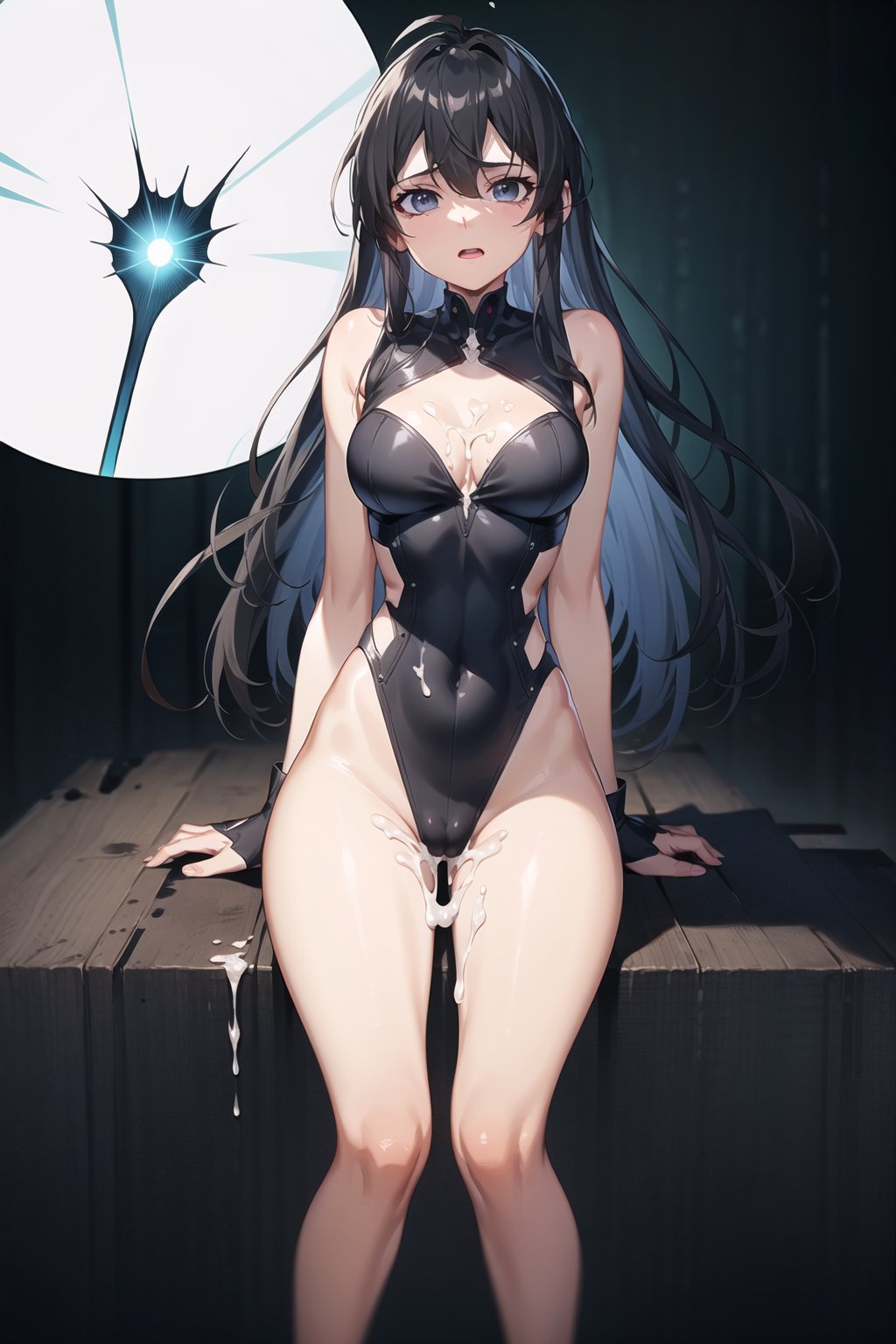 ray tracing,{best quality}, {{masterpiece}}, {highres}, original, 1girl, slender body, thin thighs, sexy, breasts,gradient eyes, breasts, (cum:1.3), slender, narrow waist, wetting body, slender thighs, young face, black hair, blue eyes