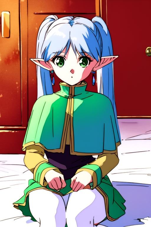 masterpiece, best quality, sketch, 1girl, <lora:frierenv2-lora-nochekaiser:0.65>, frieren, long hair, twintails, (green eyes:1.5), grey hair, pointy ears, elf, shirt, long sleeves, jewelry, pantyhose, earrings, striped, black pantyhose, capelet, striped shirt, solo, looking at viewer, , , (watercolor illustration, soft pastel colors:1.1), , medieval europe, 12k resolution, <lora:yu_yu_hakusho_style:0.88>, yu_yu_hakusho_style