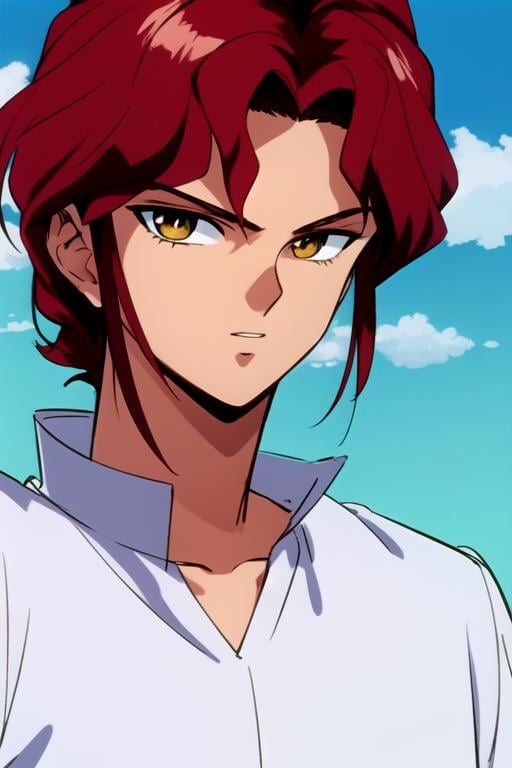 masterpiece, best quality, sketch, 1boy, male focus, amber eyes, chocolate hair,, solo, looking at viewer, upper body, , , , , 2k resolution, <lora:yu_yu_hakusho_style:0.84>, yu_yu_hakusho_style