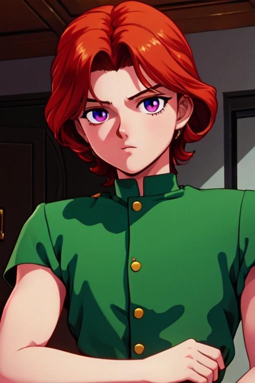 masterpiece, best quality, game cg, 1boy, male focus, ruby eyes, strawberry blonde hair,, solo, looking at viewer, , , ligne claire, , Rebel Alliance, 4k resolution, <lora:yu_yu_hakusho_style:0.72>, yu_yu_hakusho_style