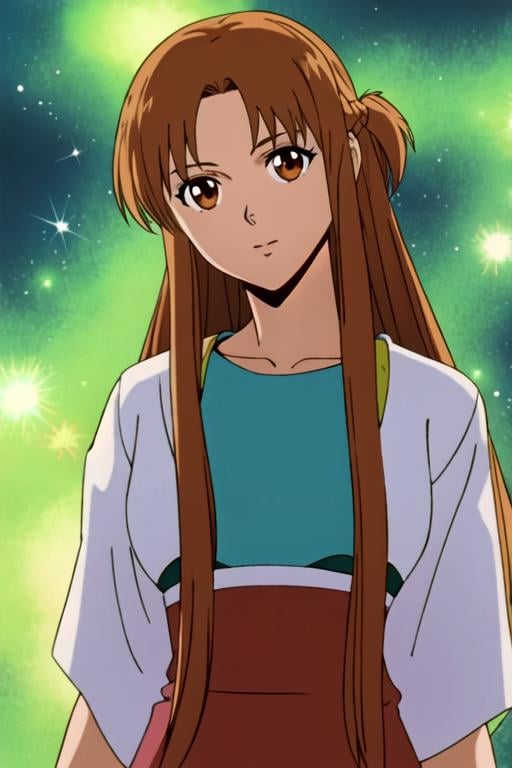 masterpiece, best quality, illustration, 1girl, <lora:asuna_(sao)_v1:0.65>, aaasuna, long hair, brown hair, braid, brown eyes, solo, looking at viewer, , , , realistic, Transcendent Glow, HD-DVD, <lora:yu_yu_hakusho_style:0.92>, yu_yu_hakusho_style