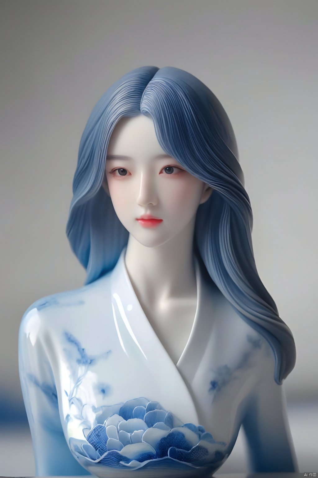  1girl, detailed,surreal gradient contemporary,nature,photography,portraits,Handicrafts,(Porcelain girl:1.2),Porcelain people,Bust, black hair,