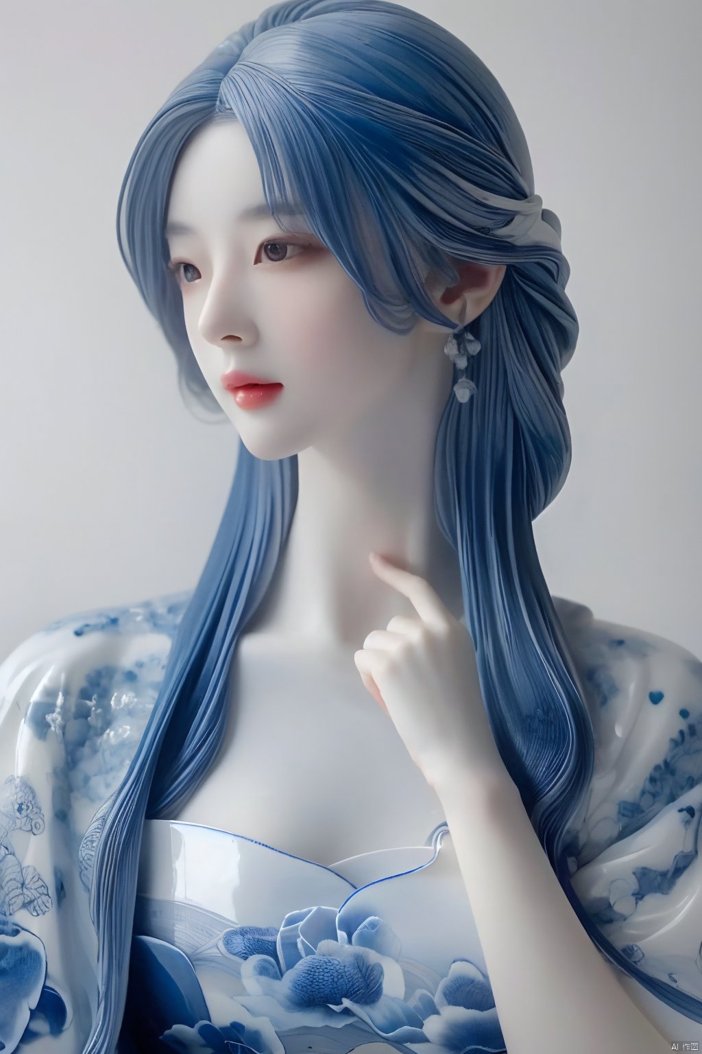  1girl, detailed,surreal gradient contemporary,nature,photography,portraits,Handicrafts,(Porcelain girl:1.2),Porcelain people,Bust, black hair,