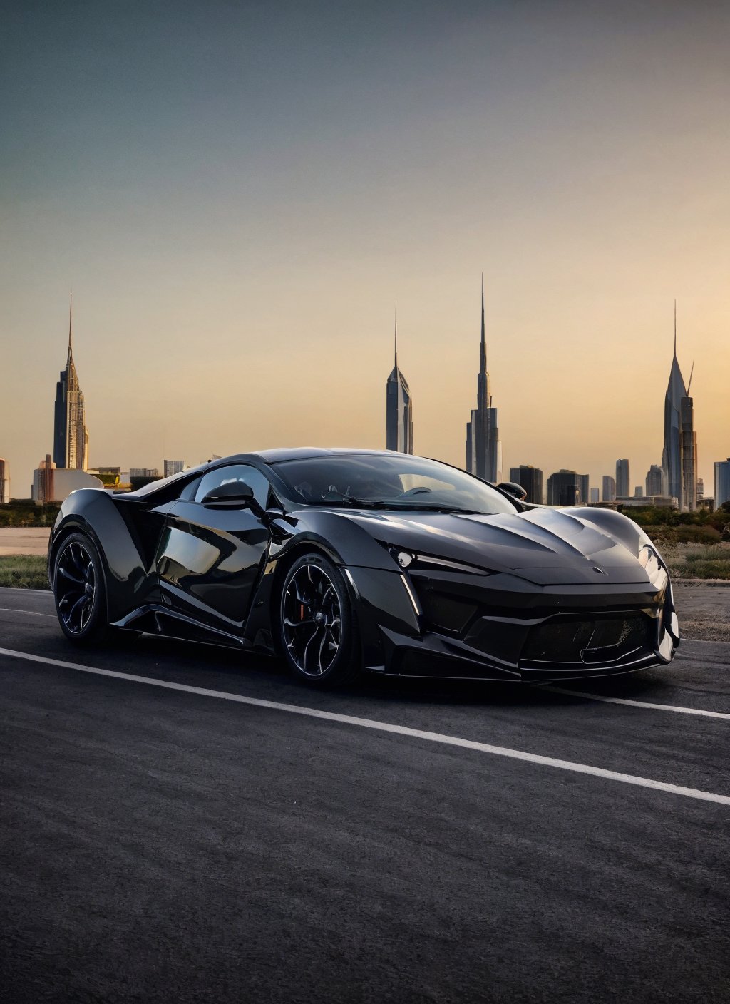 RAW phonograph of Fenyr Supersport car, black color, black car, side view, sky, cool, aesthetic,, full car in frame, full car picture, highly detailed, 8k, 1000mp, ultra sharp, masterpiece, realistic, detailed grills, detailed headlights,4k grill, 4k headlights, showroom, beautiful lighting