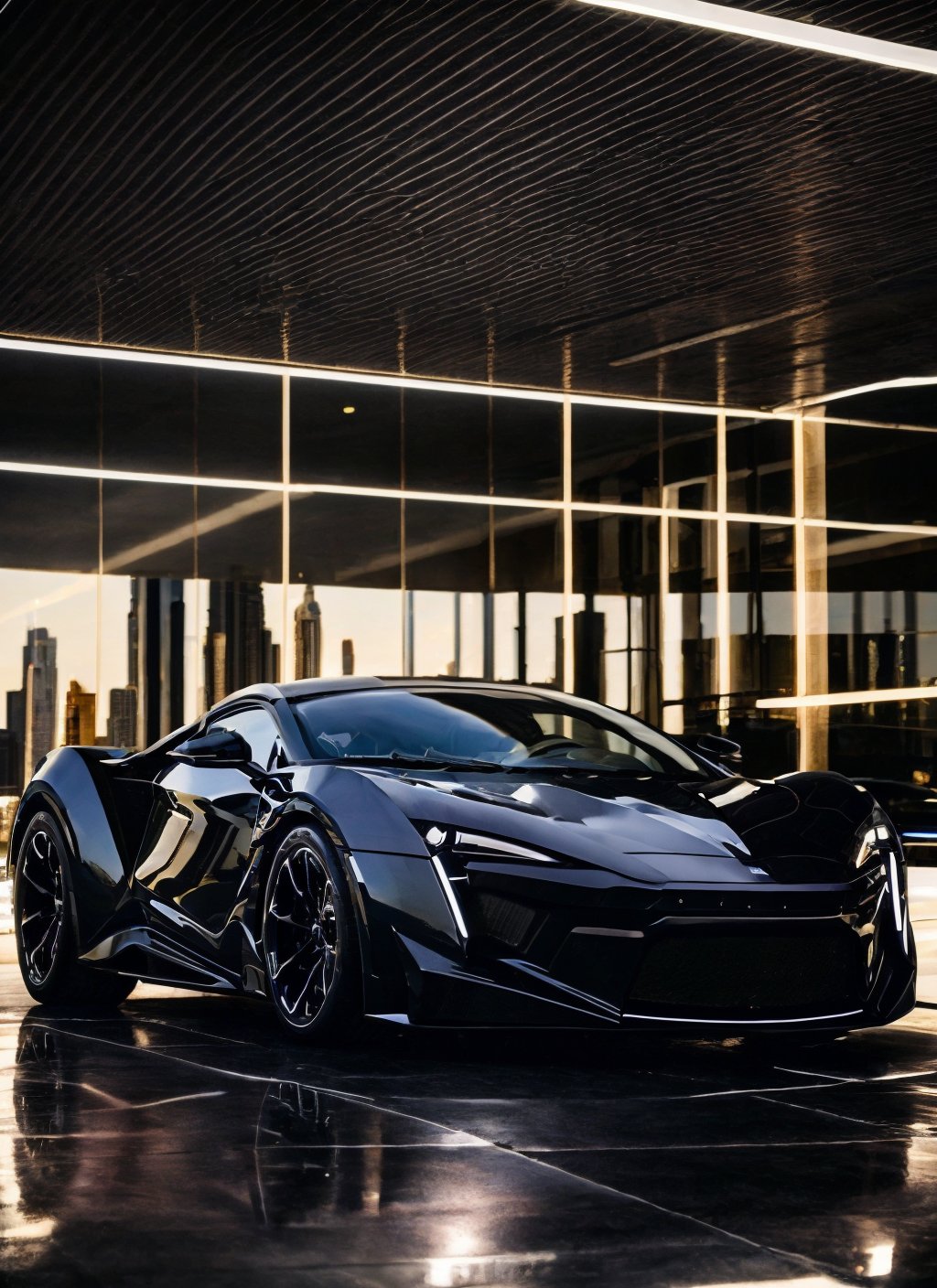 RAW phonograph of Fenyr Supersport car, black color, black car, side view, sky, cool, aesthetic,, full car in frame, full car picture, highly detailed, 8k, 1000mp, ultra sharp, masterpiece, realistic, detailed grills, detailed headlights,4k grill, 4k headlights, showroom, beautiful lighting