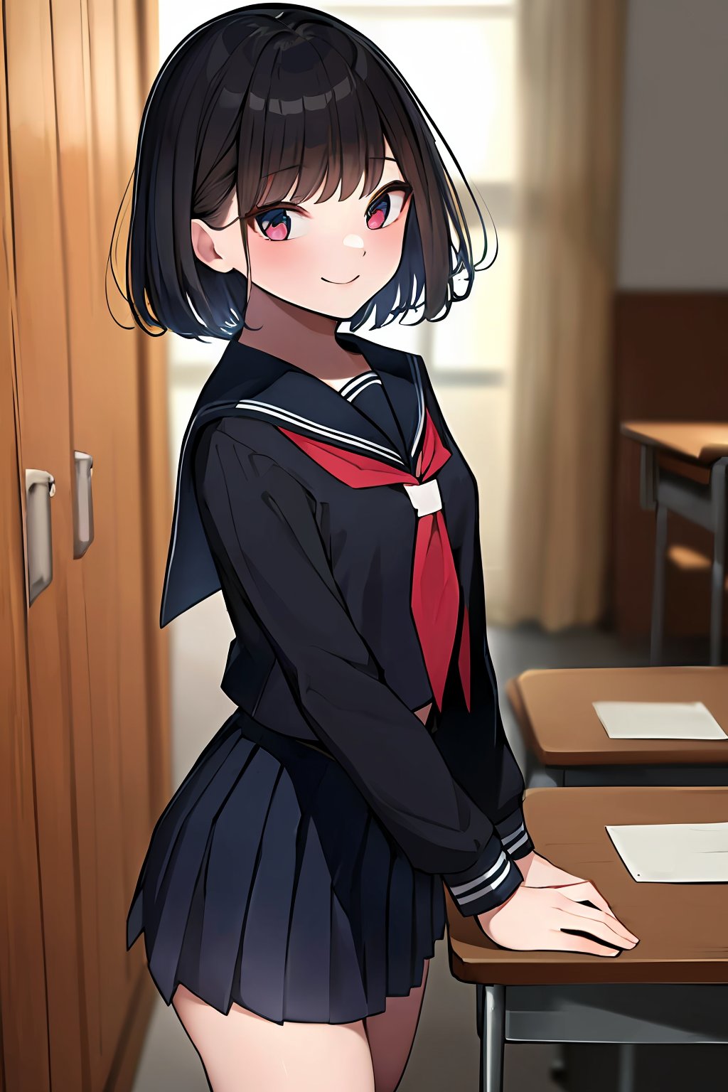 ((masterpiece, best quality, absurdres, highres, ultra detailed, high resolution, very fine 8KCG wallpapers)), 1 girl, solo, camonome, smile, stading, school uniform, serafuku, loafers<lora:EMS-333962-EMS:1.000000>