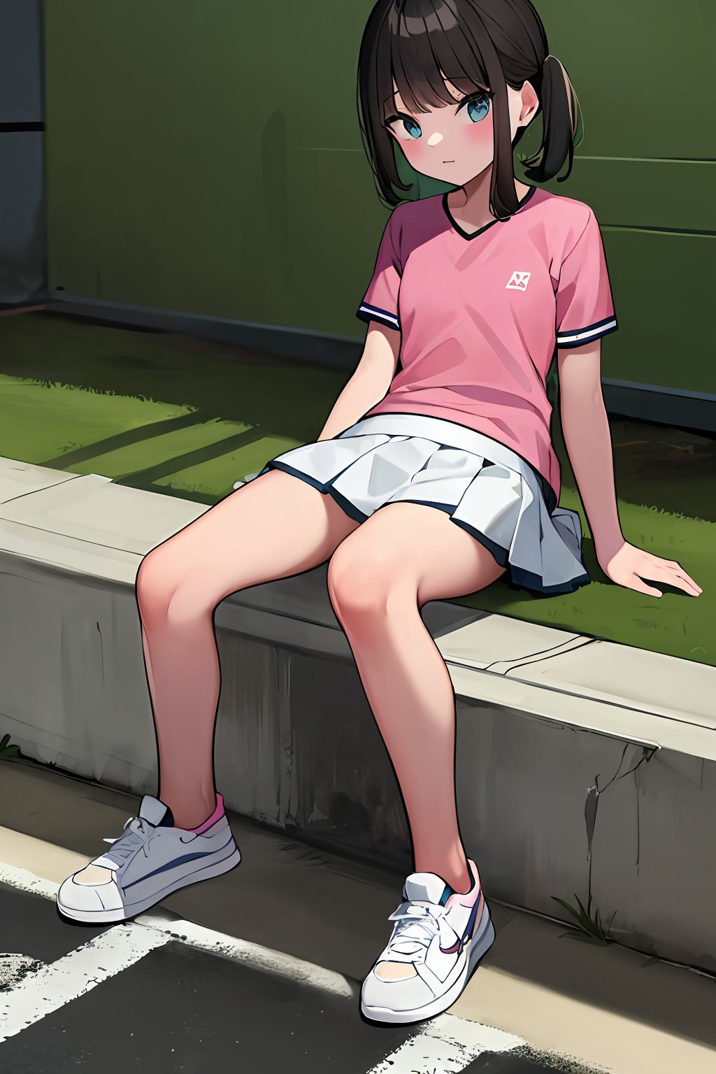 ((masterpiece, best quality, absurdres, highres, ultra detailed, high resolution, very fine 8KCG wallpapers)), 1 girl, solo, camonome, tennis clothes, tennis court, pink shirt, white skort, white sneakers<lora:EMS-333968-EMS:1.000000>