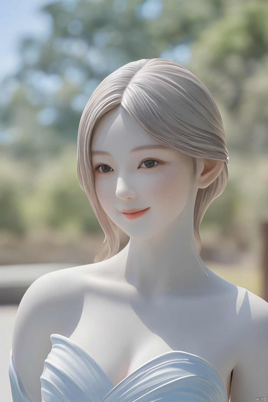 Cute girl,sweet,blushing,sun lighting,sunlight on the girl's face,very attractive,charming,realistic,detailed,8K RAW,4k photo,masterpiece,upper_body,good structure,smile,,,( Porcelain girl:1.1),1girl,solo,huge filesize,Cinematic Lighting,Tyndall effect,blurry, Porcelain girl