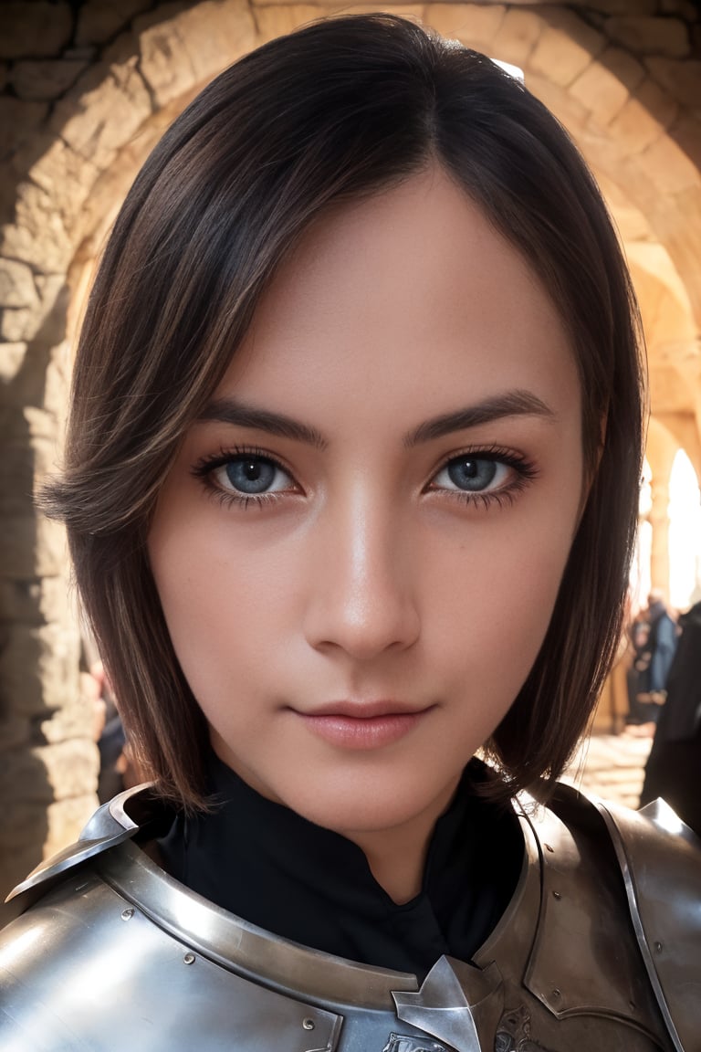 1girl, realistic photo of a 30 years old, (holy knight armor:1.3), (short-hair:1.2), (small breasts:1.1), playful expression, (dynamic pose:1.3), (characters are full of composition, perfect anatomy, flawless face, perfect eyes, expresive eyes, perfect female body, narrow waist, very attractive beauty), (8K, ultra-detailed, masterpiece, best quality, detailed, highly detailed, sharp focus, detailed face, face focus focus, realisitic,Photorealsitic, Highest Detail Face) , (medium shot:1.3), (wide angle), (look at viewer:1.3), look closely at the camera, (natural lighting:1.4), (professional lighting), best shadow, (warm color), (fantasy, medieval, simple background:1.4), (Safe for work:1.3),pevita,citra