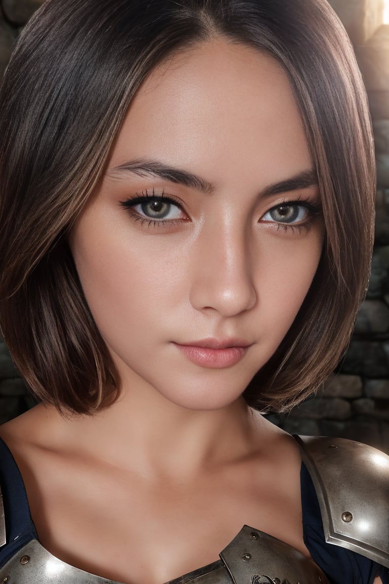 1girl, realistic photo of a 30 years old, (holy knight armor:1.3), (short-hair:1.2), (small breasts:1.1), playful expression, (dynamic pose:1.3), (characters are full of composition, perfect anatomy, flawless face, perfect eyes, expresive eyes, perfect female body, narrow waist, very attractive beauty), (8K, ultra-detailed, masterpiece, best quality, detailed, highly detailed, sharp focus, detailed face, face focus focus, realisitic,Photorealsitic, Highest Detail Face) , (medium shot:1.3), (wide angle), (look at viewer:1.3), look closely at the camera, (natural lighting:1.4), (professional lighting), best shadow, (warm color), (fantasy, medieval, simple background:1.4), (Safe for work:1.3),pevita,citra