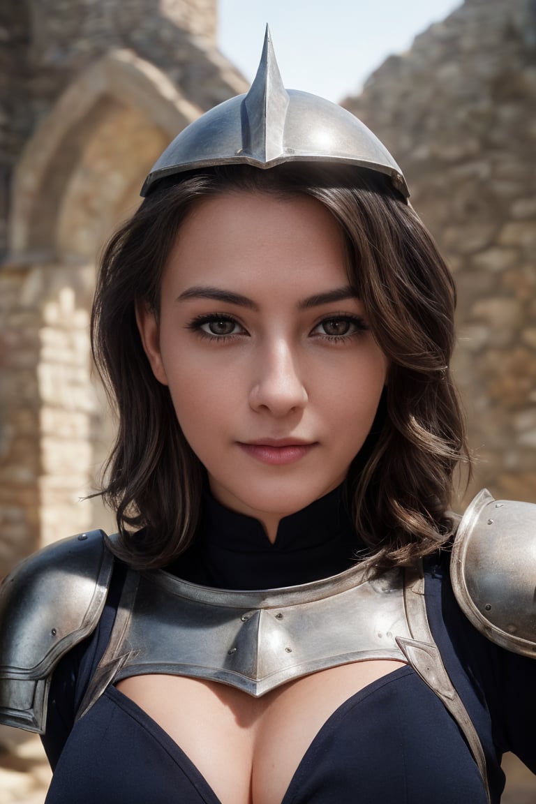 1girl, realistic photo of a 30 years old, (holy knight armor:1.3), (short-hair:1.2), (small breasts:1.1), playful expression, (dynamic pose:1.3), (characters are full of composition, perfect anatomy, flawless face, perfect eyes, expresive eyes, perfect female body, narrow waist, very attractive beauty), (8K, ultra-detailed, masterpiece, best quality, detailed, highly detailed, sharp focus, detailed face, face focus focus, realisitic,Photorealsitic, Highest Detail Face) , (medium shot:1.3), (wide angle), (look at viewer:1.3), look closely at the camera, (natural lighting:1.4), (professional lighting), best shadow, (warm color), (fantasy, medieval, simple background:1.4), (Safe for work:1.3),pevita,citra