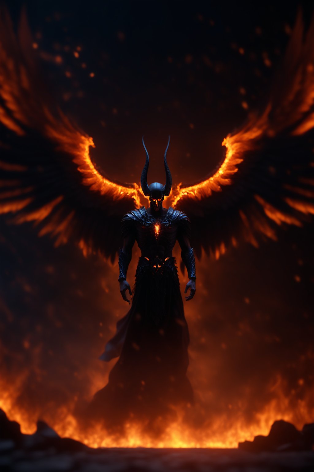 photorealistic of Thanatos, fire at night blur background, Ultra-detailed Anatomically correct, super-resolution, cinematography, Shadows, insanely detailed and intricate, intricate detailed, ultra-detailed, detailed photo, wide angle shot, realistic, 8k uhd, high quality