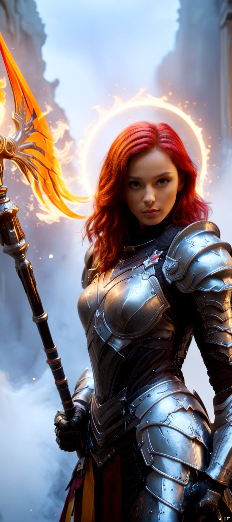 1 girl, Flame body, masterpiece, top quality,phoenix dark is x-men, beautiful and aesthetic:1.2, (1girl:1.3), (full body:1.5),red suitbody ,looking at viewer,fire hair, extreme detailed,(fire hands:1.5),fire,smoke,goddess, detailed, detail fingers, detail face, masterpiece,ultra realistic,32k,extremely detailed CG unity 8k wallpaper, best quality, Cinematic photography, movie mood, cinematic light, compelling composition, storytelling elements, conveys emotion, mood, and narrative depth, creating visually striking images that feel like still frames from a film, Cinematic portrait photography, capture subject in a way that resembles a still frame from a movie, cinematic lighting, story, narrative quality, drawing viewers into the scene and evoking a sense of cinematic immersion, capturing emotion, professional, engaging, compelling composition, night photography, nocturnal beauty, city lights, starry skies, celestial wonders, moonlit landscapes, urban glow, capturing the essence of darkness, ethereal atmosphere, dramatic shadows, magical ambiance, long exposure techniques, expert use of light sources, Heavenly Breasts,COLORFUL GRADIENT,score_9_up score_8_up score_7_up,DAMIMI,Spear and Shield,UTASHIMADG fishnets mecha leotard armor, HKMAGIC,Wearing fist gauntlets, HKSTYLE,MECHA ANGEL SOLDIER,((Hold spear and Shield:1.5))