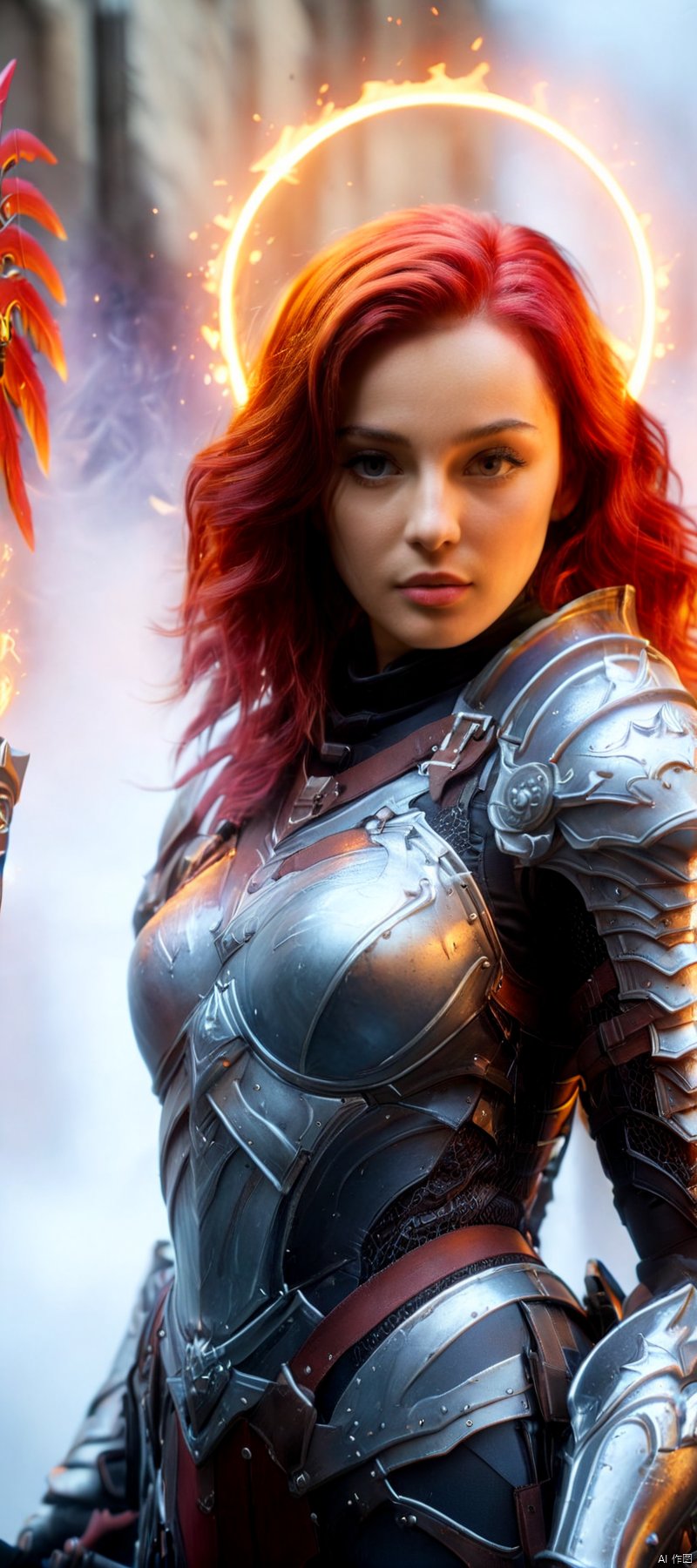 1 girl, Flame body, masterpiece, top quality,phoenix dark is x-men, beautiful and aesthetic:1.2, (1girl:1.3), (full body:1.5),red suitbody ,looking at viewer,fire hair, extreme detailed,(fire hands:1.5),fire,smoke,goddess, detailed, detail fingers, detail face, masterpiece,ultra realistic,32k,extremely detailed CG unity 8k wallpaper, best quality, Cinematic photography, movie mood, cinematic light, compelling composition, storytelling elements, conveys emotion, mood, and narrative depth, creating visually striking images that feel like still frames from a film, Cinematic portrait photography, capture subject in a way that resembles a still frame from a movie, cinematic lighting, story, narrative quality, drawing viewers into the scene and evoking a sense of cinematic immersion, capturing emotion, professional, engaging, compelling composition, night photography, nocturnal beauty, city lights, starry skies, celestial wonders, moonlit landscapes, urban glow, capturing the essence of darkness, ethereal atmosphere, dramatic shadows, magical ambiance, long exposure techniques, expert use of light sources, Heavenly Breasts,COLORFUL GRADIENT,score_9_up score_8_up score_7_up,DAMIMI,Spear and Shield,UTASHIMADG fishnets mecha leotard armor, HKMAGIC,Wearing fist gauntlets, HKSTYLE,MECHA ANGEL SOLDIER,((Hold huge spear and huge shield:1.5)),Hold spear and Shield