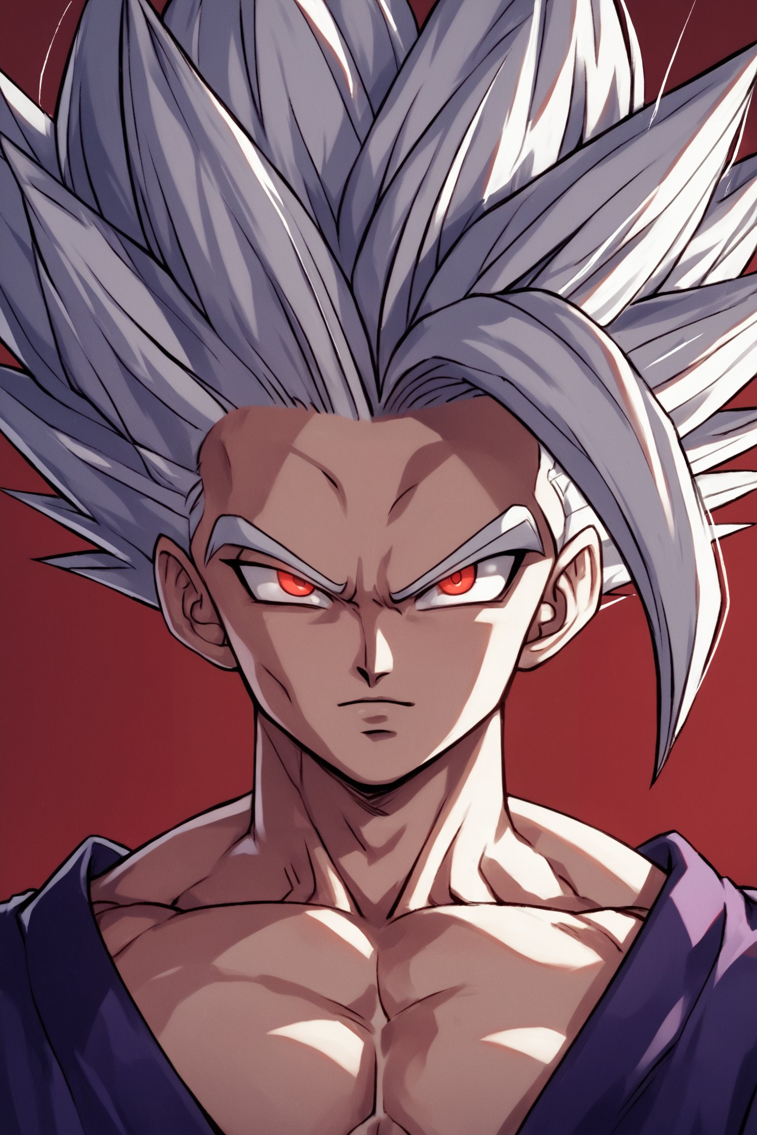 score_9, score_8_up, score_7_up, score_6_up, score_5_up, score_4_up,gohan_beast, red eyes, solo, spiked hair, white hair, portrait, dramatic lighting, red background, source_cartoon


