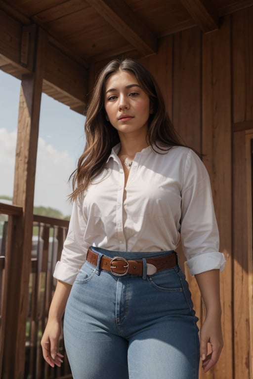 masterpiece, best quality, 1 girl, long hair, blonde hair, shirt, white shirt, belt, pants, English text, facial hair, denim, jeans, MargV0000