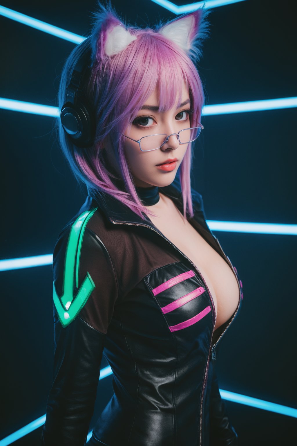  ultra high res,(realistic:1.4),deep shadow,(best quality, masterpiece),hubggirl,
3D Stereo Matrix style of Retro Vector Graphics - Geometry Wars \(game\),drawing with Line segments and vector grid,1girl,purple hair, green clothes,emitting a sense of arrogance,beauty,dressed,