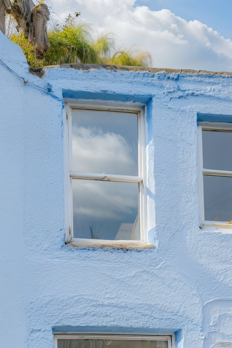 lhj, bright light, no humans, sky, scenery, cloud, outdoors, blue sky, day, tree, window, building, traditional media, cloudy sky