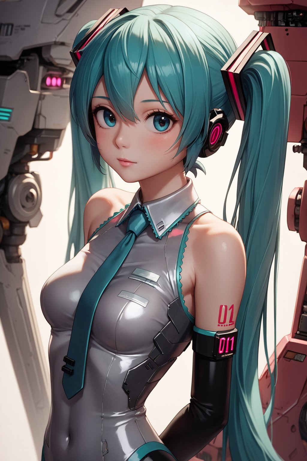 score_9, score_8_up, score_7_up, score_6_up, score_5_up, score_4_up, 
Source_Anime, Source_Japanese anime, Source_Pro anime, FuturEvoLab-Lora-mecha, 
masterpiece, best quality, hatsune miku, (mecha suit:0.8), tight suit, upper body, closed mouth, looking at viewer, arms behind back, highres, 4k, 8k, intricate detail, cinematic lighting, amazing quality, amazing shading, soft lighting, Detailed Illustration, anime style, wallpaper,FuturEvoLab-lora-mecha