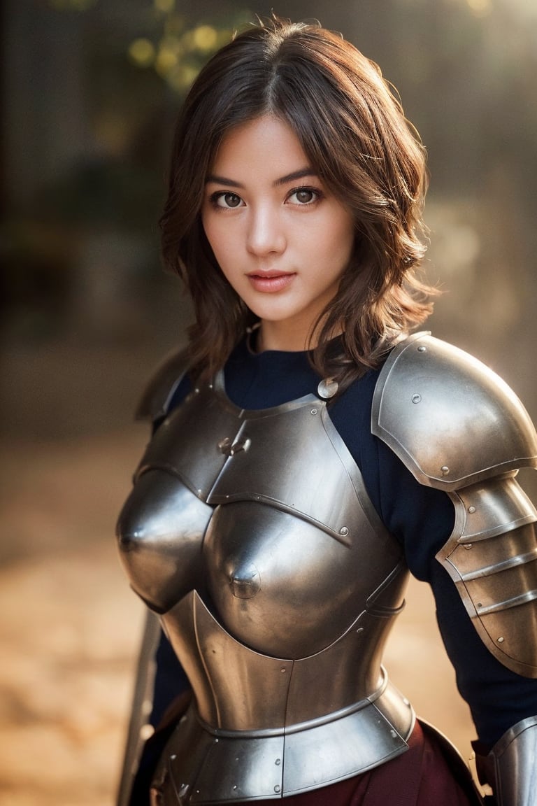 1girl, realistic photo of a 30 years old, (holy knight armor:1.3), (short-hair:1.2), (small breasts:1.1), playful expression, (dynamic pose:1.3), (characters are full of composition, perfect anatomy, flawless face, perfect eyes, expresive eyes, perfect female body, narrow waist, very attractive beauty), (8K, ultra-detailed, masterpiece, best quality, detailed, highly detailed, sharp focus, detailed face, face focus focus, realisitic,Photorealsitic, Highest Detail Face) , (medium shot:1.3), (wide angle), (look at viewer:1.3), look closely at the camera, (natural lighting:1.4), (professional lighting), best shadow, (warm color), (fantasy, medieval, simple background:1.4), (Safe for work:1.3),vonzy