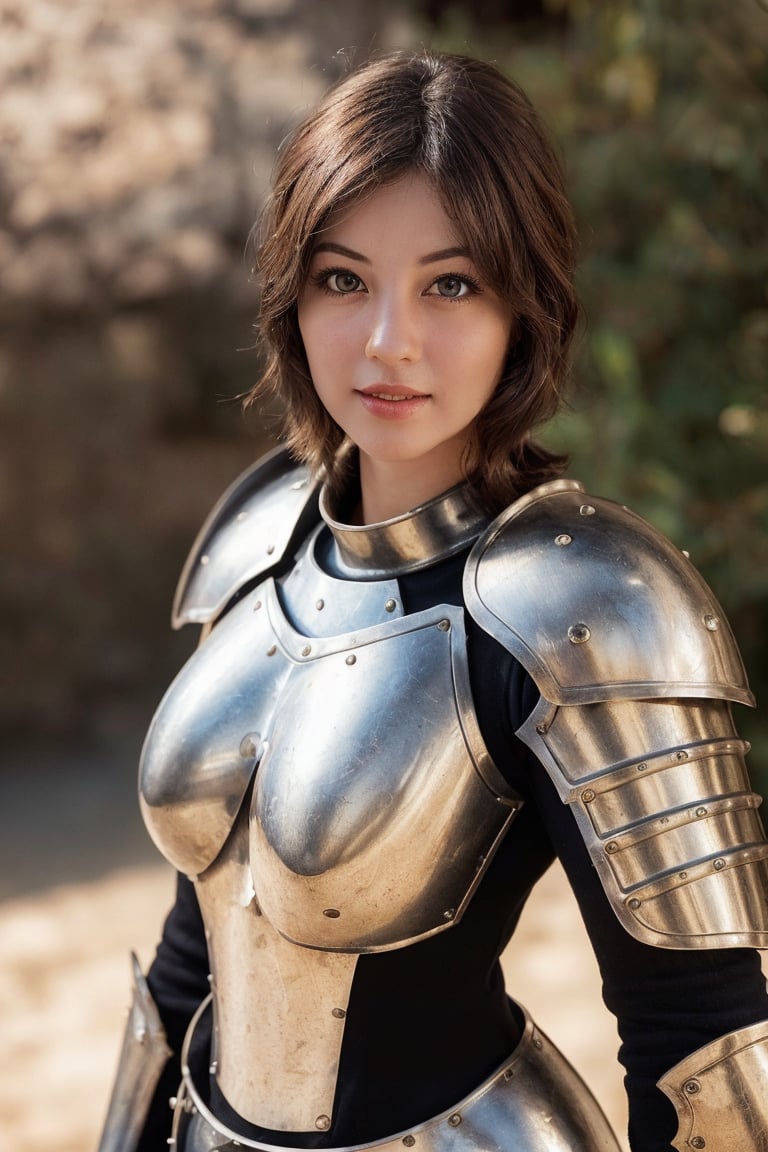 1girl, realistic photo of a 30 years old, (holy knight armor:1.3), (short-hair:1.2), (small breasts:1.1), playful expression, (dynamic pose:1.3), (characters are full of composition, perfect anatomy, flawless face, perfect eyes, expresive eyes, perfect female body, narrow waist, very attractive beauty), (8K, ultra-detailed, masterpiece, best quality, detailed, highly detailed, sharp focus, detailed face, face focus focus, realisitic,Photorealsitic, Highest Detail Face) , (medium shot:1.3), (wide angle), (look at viewer:1.3), look closely at the camera, (natural lighting:1.4), (professional lighting), best shadow, (warm color), (fantasy, medieval, simple background:1.4), (Safe for work:1.3),vonzy