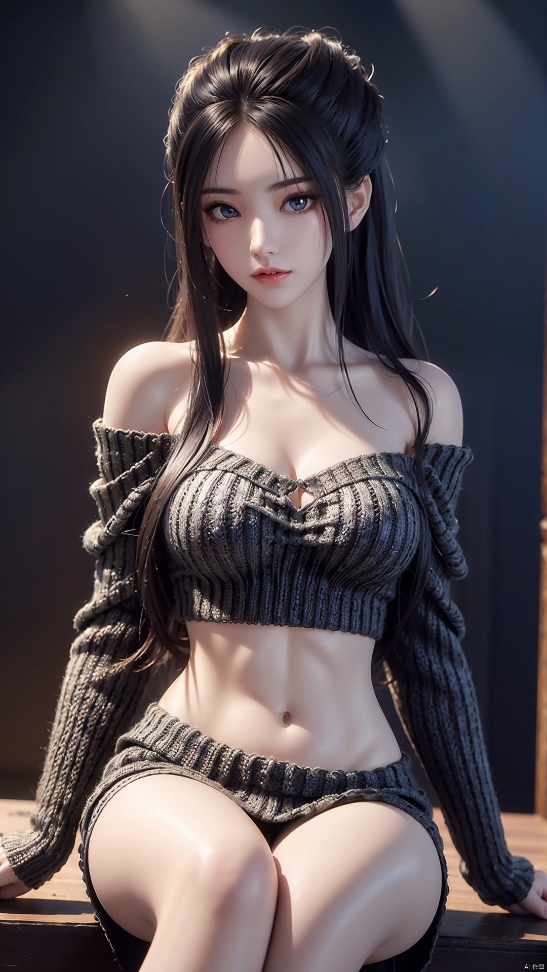  (best qualtiy,8K,tmasterpiece:1.3),(sharp focus:1.2),(one-girl:1.2),(perfect body figure:1.4),(Slim abs:1.1),(Off-the-shoulder knitwear:1.4),exteriors,rays of sunshine,Fine face,beautidful eyes,Straight legs。