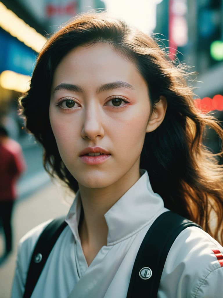 close up, Vjvx as korean girl, urban interstellar photo , alluring, vjvx strong woman, depth of field, Steven Spielberg movie Still, analog film, depth of field, ferrania p30, vlzblnc outfit