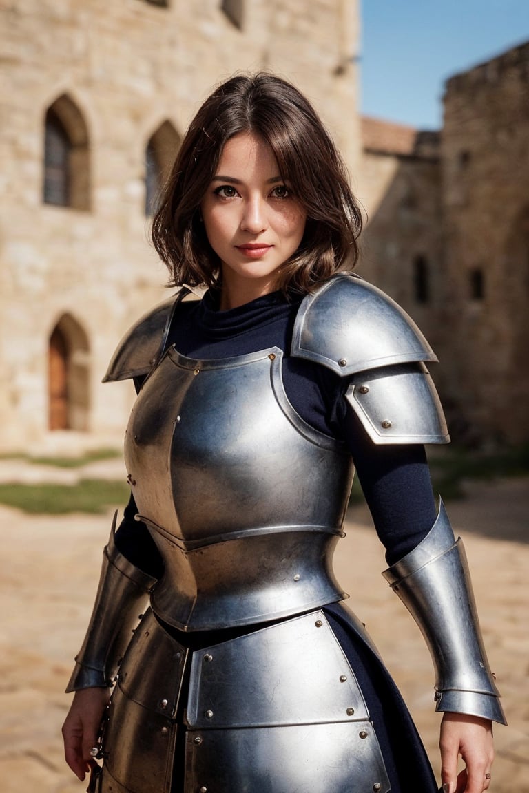 1girl, realistic photo of a 30 years old, (holy knight armor:1.3), (short-hair:1.2), (small breasts:1.1), playful expression, (dynamic pose:1.3), (characters are full of composition, perfect anatomy, flawless face, perfect eyes, expresive eyes, perfect female body, narrow waist, very attractive beauty), (8K, ultra-detailed, masterpiece, best quality, detailed, highly detailed, sharp focus, detailed face, face focus focus, realisitic,Photorealsitic, Highest Detail Face) , (medium shot:1.3), (wide angle), (look at viewer:1.3), look closely at the camera, (natural lighting:1.4), (professional lighting), best shadow, (warm color), (fantasy, medieval, simple background:1.4), (Safe for work:1.3),vonzy