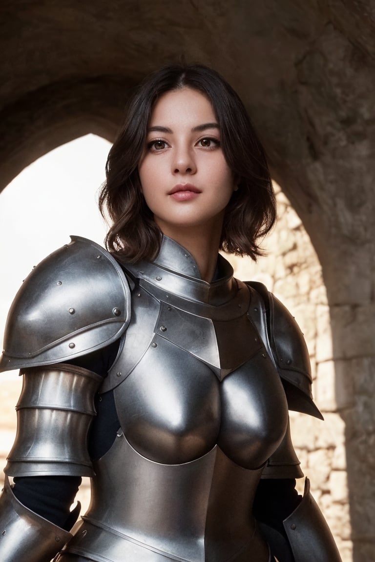 1girl, realistic photo of a 30 years old, (holy knight armor:1.3), (short-hair:1.2), (small breasts:1.1), playful expression, (dynamic pose:1.3), (characters are full of composition, perfect anatomy, flawless face, perfect eyes, expresive eyes, perfect female body, narrow waist, very attractive beauty), (8K, ultra-detailed, masterpiece, best quality, detailed, highly detailed, sharp focus, detailed face, face focus focus, realisitic,Photorealsitic, Highest Detail Face) , (medium shot:1.3), (wide angle), (look at viewer:1.3), look closely at the camera, (natural lighting:1.4), (professional lighting), best shadow, (warm color), (fantasy, medieval, simple background:1.4), (Safe for work:1.3),vonzy