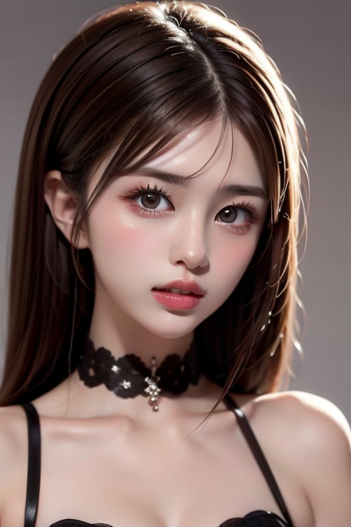 1girl
solo
brown hair
closed mouth
grey background
collar
lips
realistic ,beauty,yui,masterpiece,best quality,1 girl,ykm,1girl,sy 