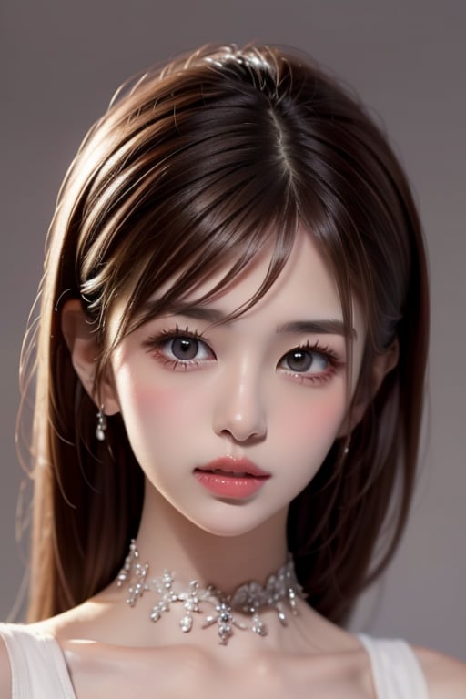 1girl
solo
brown hair
closed mouth
grey background
collar
lips
realistic ,beauty,yui,masterpiece,best quality,1 girl,ykm,1girl,sy 