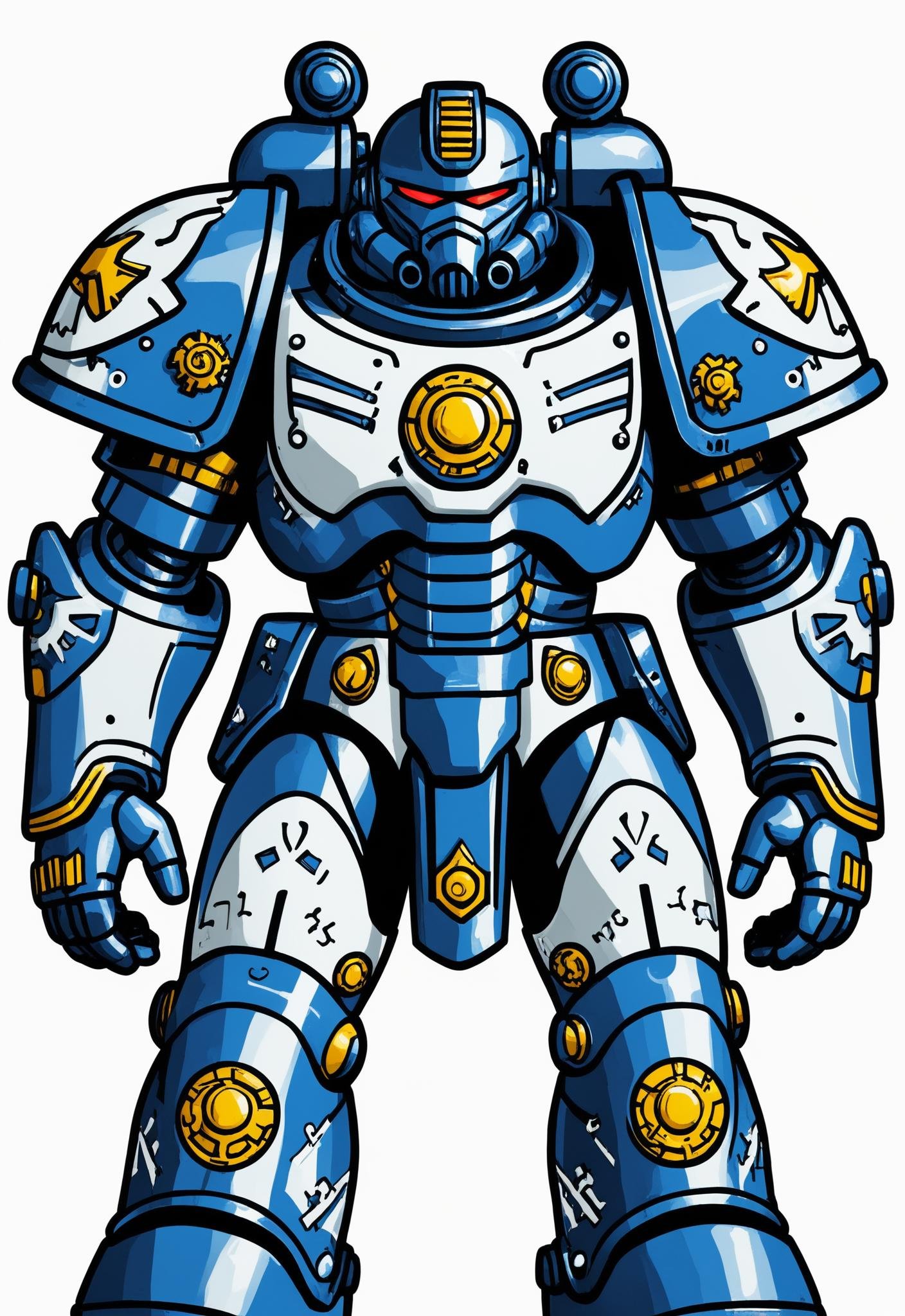 warhammer 40k, blue power armor, primarch, oil painting, dark fantasy, holy light,, (anime style:1.5), doodle in the style of Keith Haring, flat illustration, sharpie illustration, bold lines and solid colors, minimalist, white background, simple and clean, simple details, vector illustration