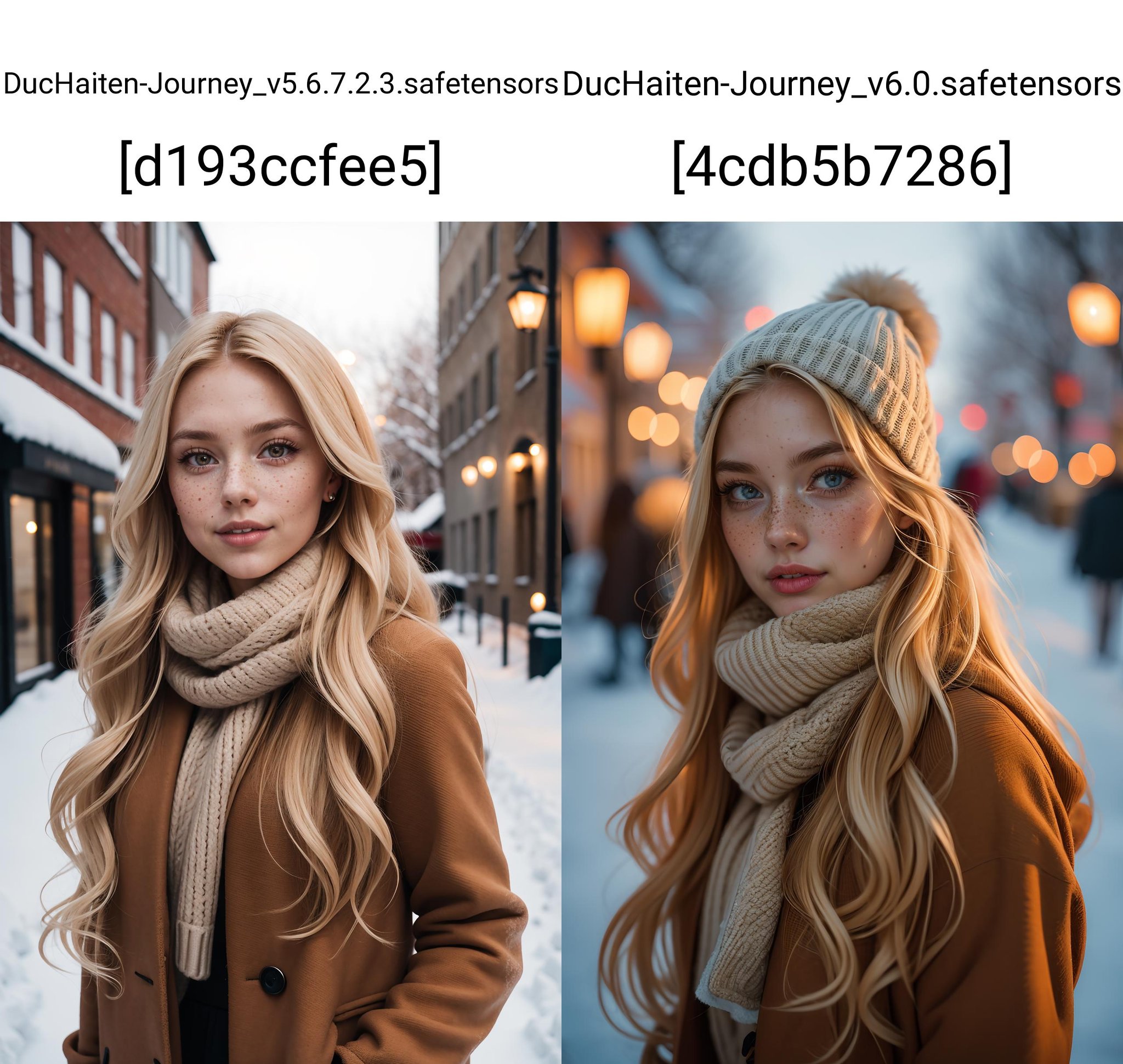 professional portrait photograph of a gorgeous Norwegian girl in winter clothing with long wavy blonde hair, sultry flirty look, freckles, gorgeous symmetrical face, cute natural makeup, wearing elegant warm winter fashion clothing, standing outside in snowy city street