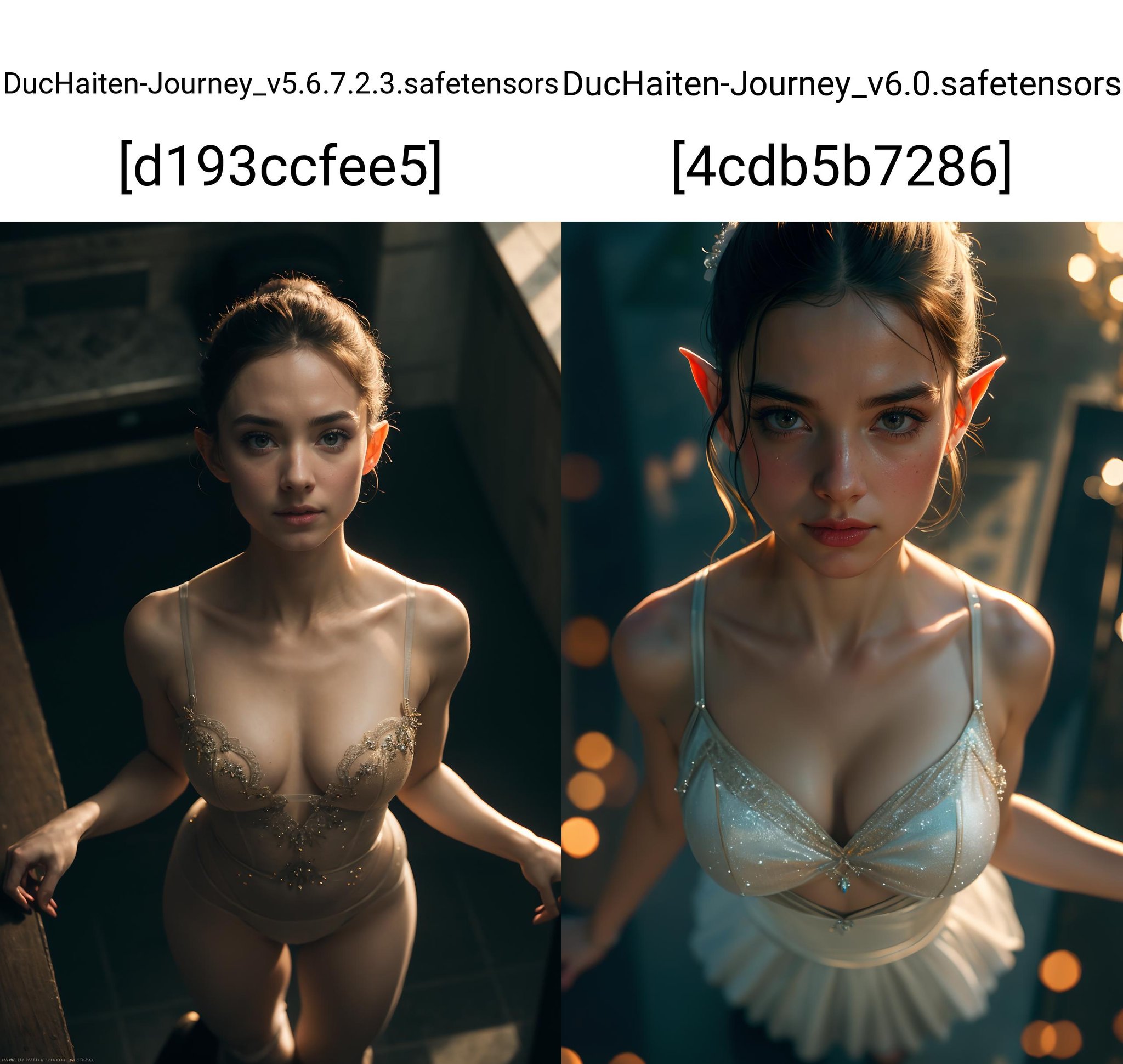 ballerina, cleavage, (view from above:1.5),(detailed face, detailed eyes, clear skin, clear eyes), lotr, fantasy, elf, female, full body, looking at viewer, portrait, photography, detailed skin, realistic, photo-realistic, 8k, highly detailed, full length frame, High detail RAW color art, piercing, diffused soft lighting, shallow depth of field, sharp focus, hyperrealism, cinematic lighting