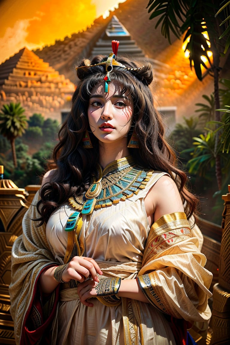 Best quality, Masterpiece, Ultra High Resolution, (Fidelity:1.2), (Realistic:1.3), 1woman, mature Egyptian woman, green eyes, black hair flaps, portrait, solo, upper body, looking at viewer, detailed background, detailed face, ancient Egyptian theme, modern Egyptian clothing, obsidian, defensive stance, stone knife, bushes, poisonous plants, rocks,  humid climate, darkness, cinematic atmosphere,
dark chamber, dim light (zentangle, mandala, tangle, entangle), (golden and green tone:0.5)
(35mmstyle:1.1), front, masterpiece, 2020s film, cinematic lighting, photo-realistic, high frequency details, 35mm film, (film grain), film noise,Shiny_skin,egyptian style