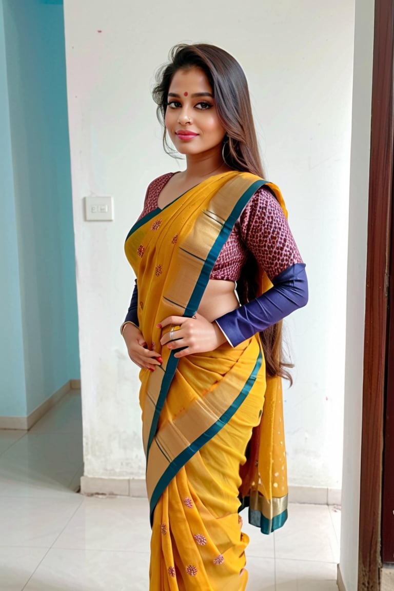 Curvy Bhabhi full-body shot,(masterpiece:1.2), (best quality:1.2),portrait photo of pooja chatterjee, solo, 1bhabhi, dark hair, simple, homely, covered up, wearing  Sari,  (detailed eyes:1.2), ultra detailed skin, detailed face, light on face, realistic skin, random pose, (ultra sharp image:1.2), realistic skin textures, sexy, alluring, attractive, pretty, exciting, wholesome,