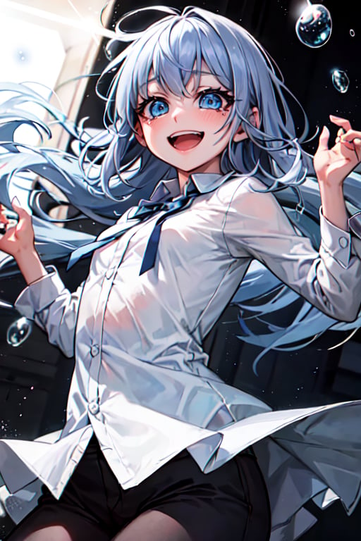 1girl,solo,white background,falling down,floating,in air,floating hair,Bubbles, blue eyes, clear sparkling deep eyes, smiling, happy, open mouth,refracted sunlight, light spots, sadness, lowered head,long hair
pastel,perfect light