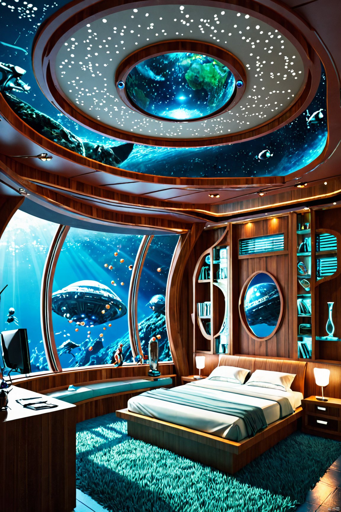  Underwater world, sci-fi, bedroom, room