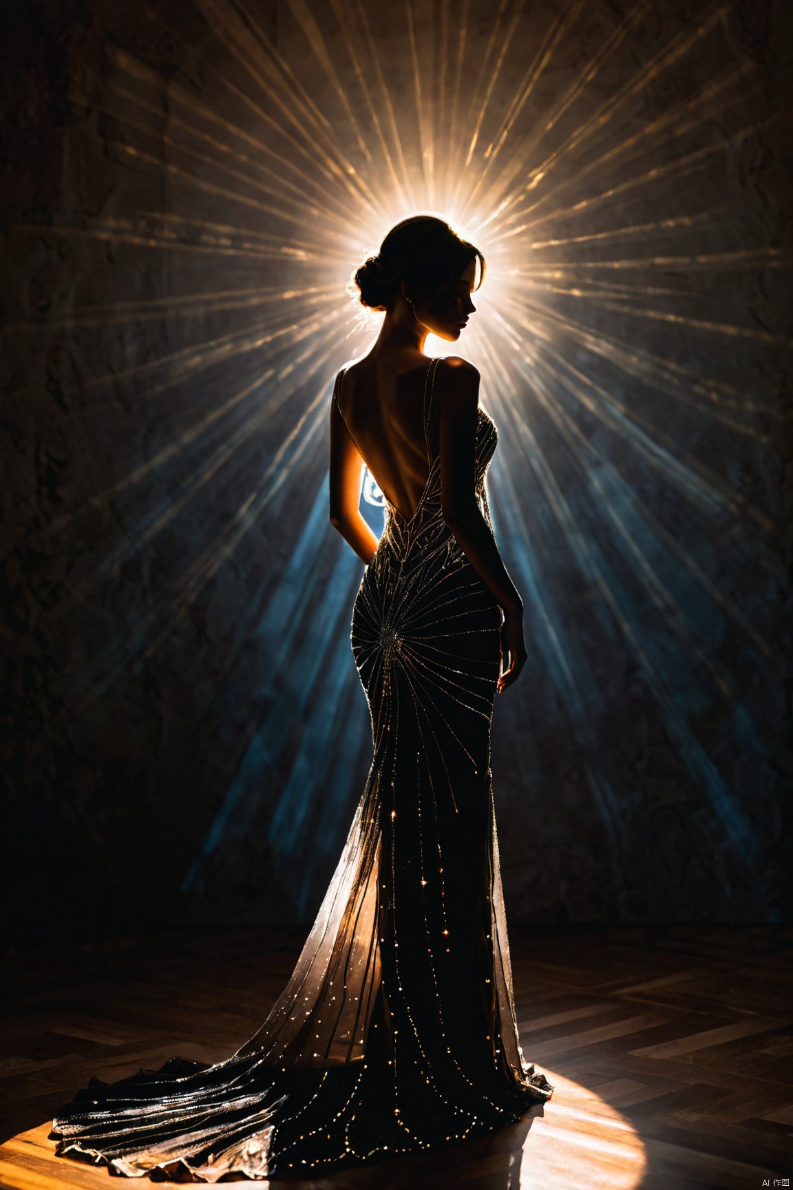  (lens flare,silhouette,chiaroscuro: 1.0), (masterpiece, top quality, best quality, official art, beautiful and aesthetic:1.2),cover art,illustration minimalism,extremely sexy girl,crystal background,intricate handmade translucent gown,