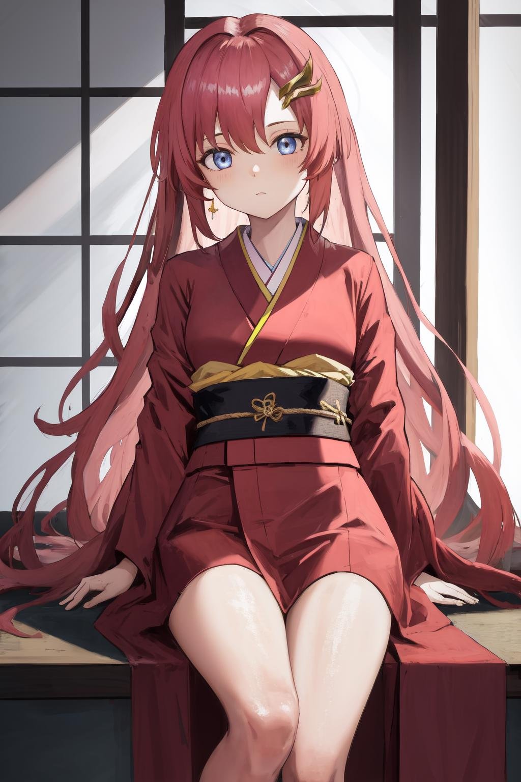 masterpiece, best quality, highres, 1girl hair ornament <lora:lacus_clyne_pilot_suit:1> kimono