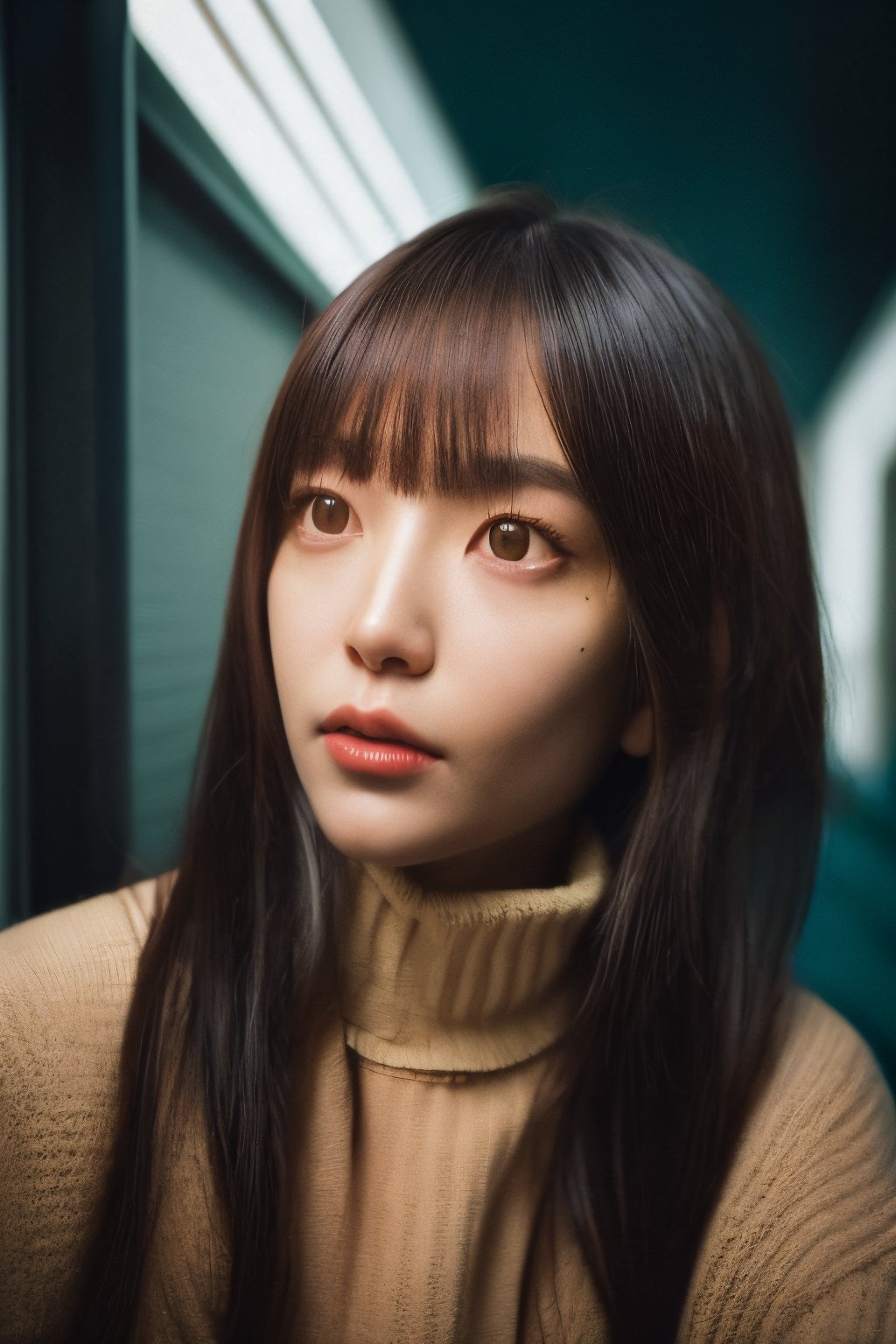 A stunning intricate full color portrait of (sks woman:1), wearing a black turtleneck, epic character composition, by ilya kuvshinov, alessio albi, nina masic, sharp focus, natural lighting, subsurface scattering, f2, 35mm, film grain,Wme