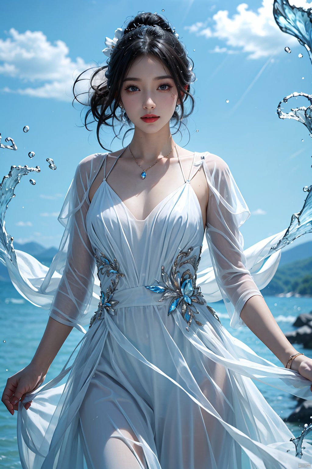 1girl,dress,water drop,water,