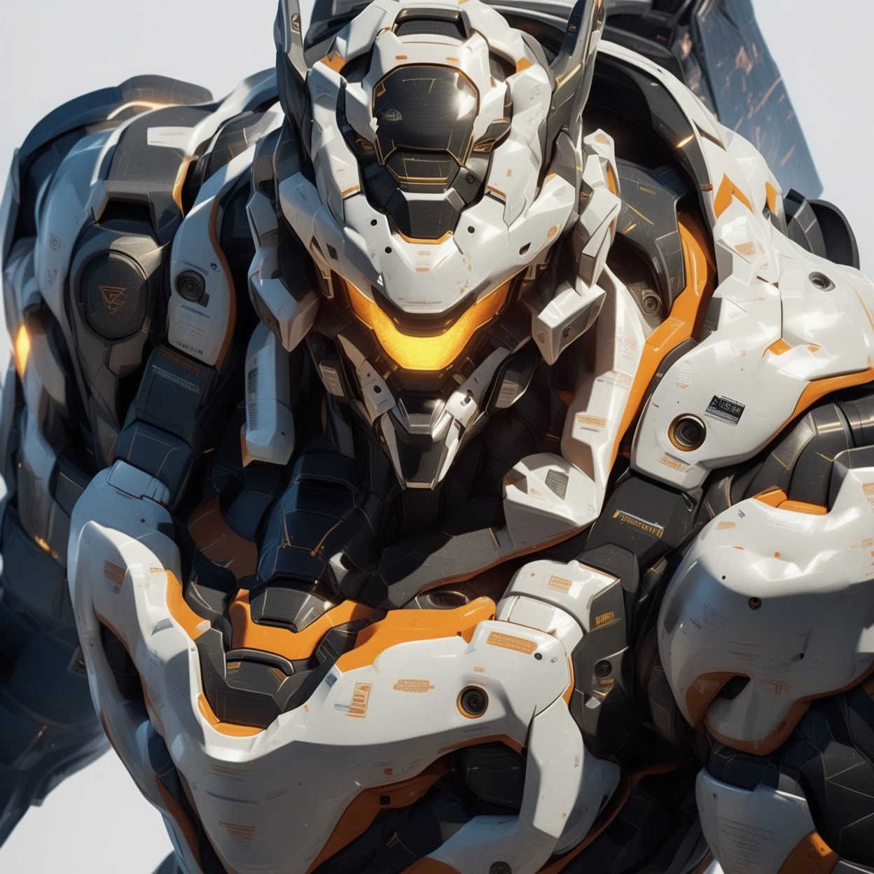 masterpiece, best quality,
robot, armor, solo, helmet, upper body, looking at viewer, white background, science fiction, glowing, orange eyes, no humans, simple background,  glowing eyes, power armor, 