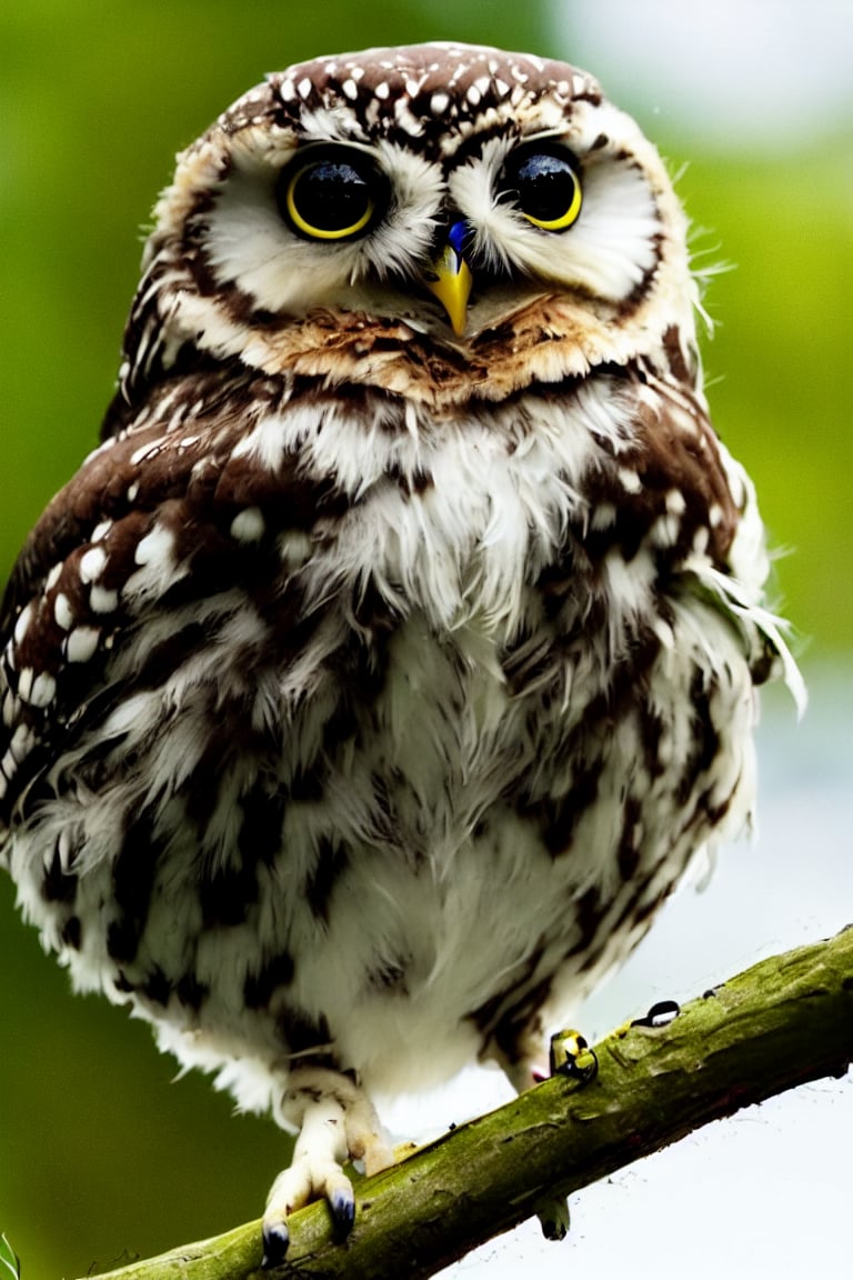 (masterpiece, best quality: 1.1), (owl), high resolution, (ultradetailed), (only: 1.5), (full body), solo, fantastic background, volumetric lighting, intricate details, tone mapping, sharp focus, hyper detailed, hyper realistic, bird, no_human, animal_focus, cute and adorable little owl, round shaped body, balloon shaped body. drinking coke on a tree. 