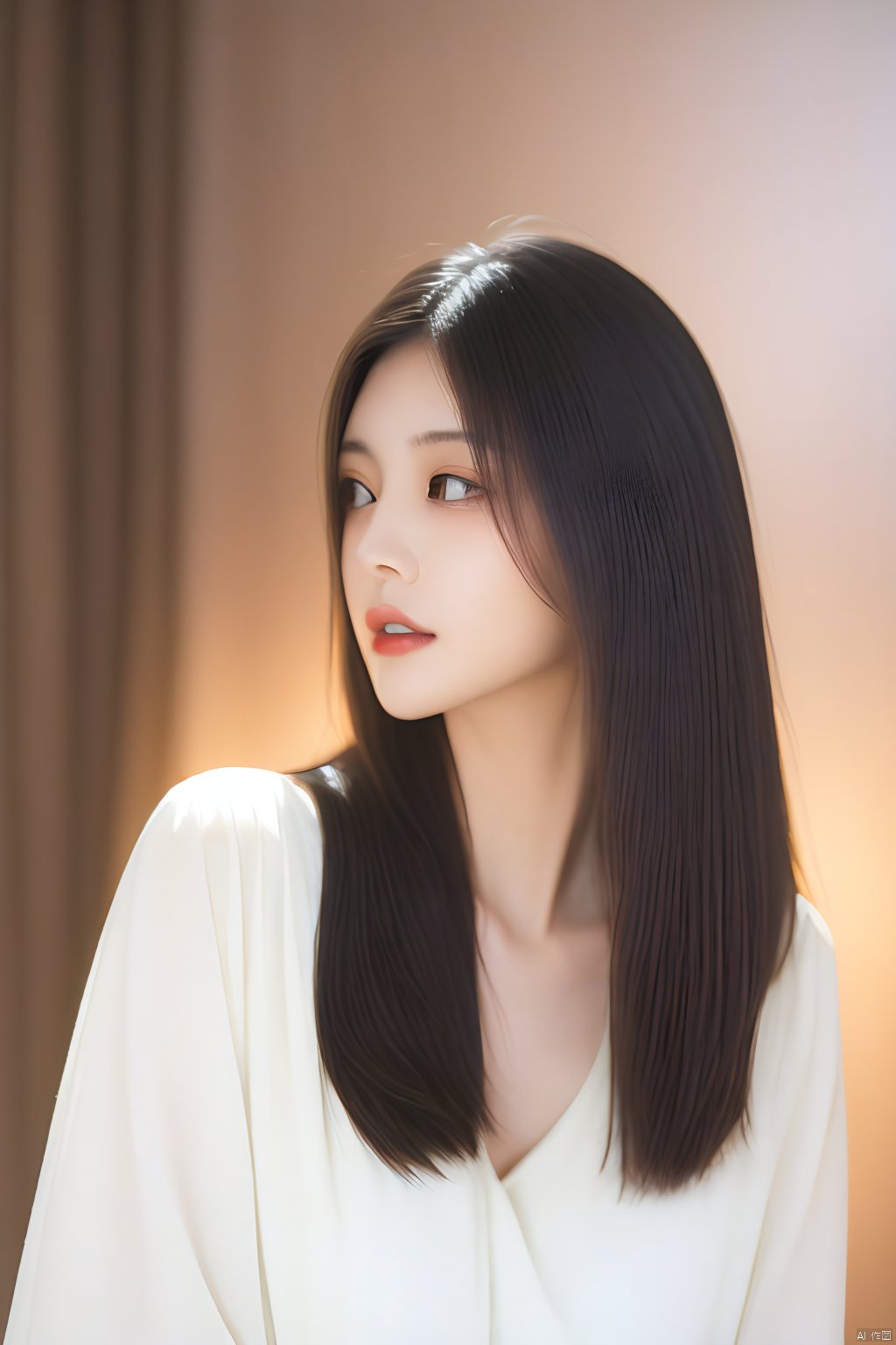  Best quality, masterpiece, ultra high res, (photorealistic:1.2), a girl,Depth of field, golden hour, (rim lighting:1.1), soft shadows, vibrant colors, hazy glow, painterly effect, dreamy atmosphere,A clear face,Black hair, long hair, straight hair, white clothes,Perfect facial features,Amazing beauty,Sling dress,