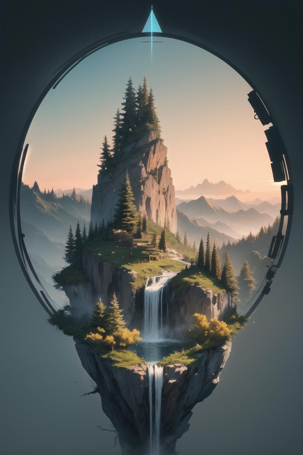 <lora:wrenchgeometricgalore:1>, wrenchgeometricgalore, geometric pattern, waterfall, tree, hill, scenery, 